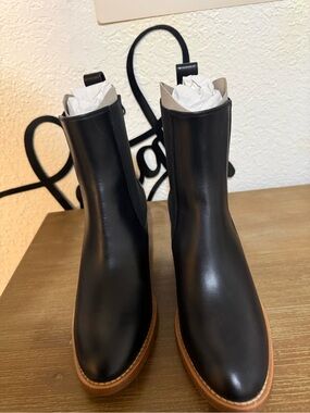 Jenni Kayne Black Leather Chelsea Ankle Boots with Tan Sole